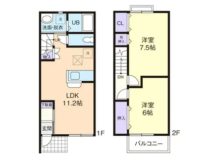 AZUR望月 B(2LDK/1階)の間取り写真