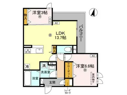 CASA MUKAINO(2LDK/3階)の間取り写真