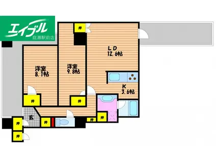 LA MIA CASA(1LDK/9階)の間取り写真