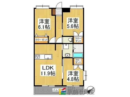 WEALTH VIEW新宮(3LDK/1階)の間取り写真