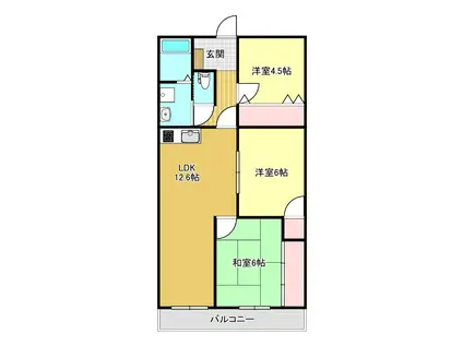 東洋ハイツ パートII(3LDK/3階)の間取り写真