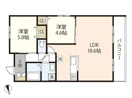 セブンプロート天応大浜(2LDK/2階)の間取り写真