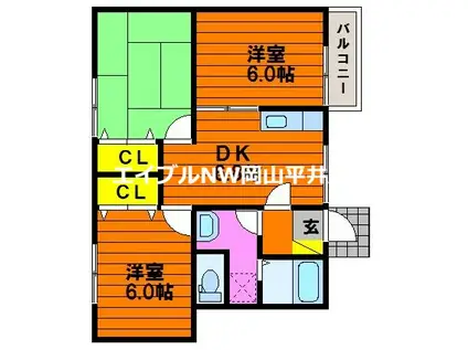 サンキャッスル(3DK/1階)の間取り写真