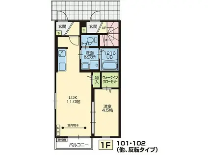 LA TROIS マルベリー(1LDK/1階)の間取り写真