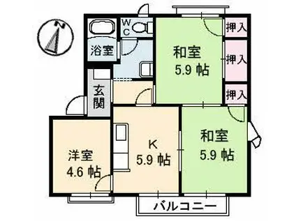 屋島フレグランスA棟(3K/2階)の間取り写真