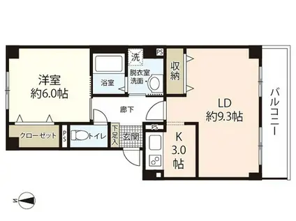 フォブール五日市駅前(1LDK/4階)の間取り写真