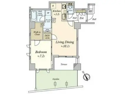 不動前 南西向き 専用庭付 1LDK(1LDK/1階)の間取り写真
