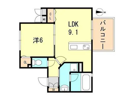 プリオーレ神戸大開通(1LDK/2階)の間取り写真