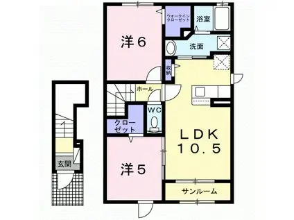 ボーペイサージュ A(2LDK/2階)の間取り写真