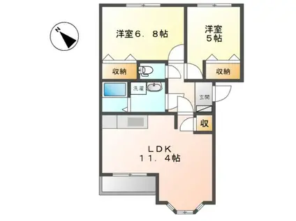 プリモディーネ(2LDK/2階)の間取り写真