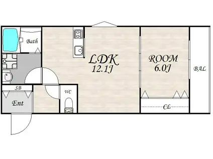 ディアコート楠根北(1LDK/2階)の間取り写真