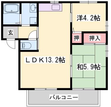 ディアス花北A(2LDK/1階)の間取り写真