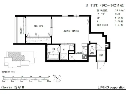CHERIM吉塚II(1LDK/1階)の間取り写真