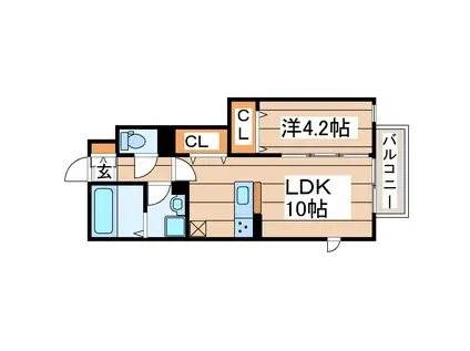 ブルーノート宮城野(1LDK/1階)の間取り写真