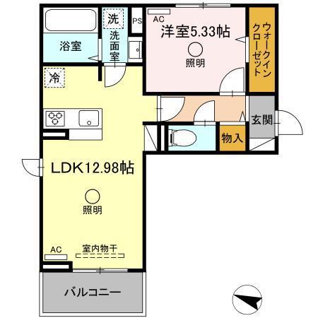 ビブロスポンテII(1LDK/2階)の間取り写真