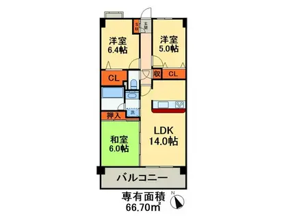 レジデンス幕張アリーナシティ(3LDK/7階)の間取り写真