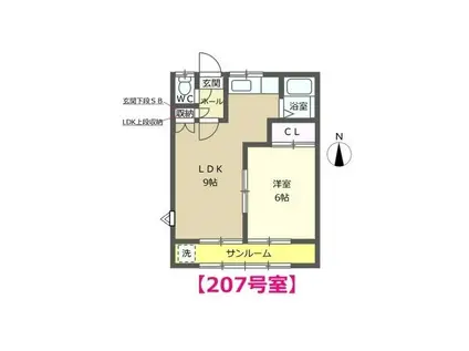 メゾンM2(1LDK/2階)の間取り写真