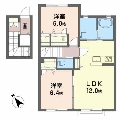 シャーメゾン 田舎館(2LDK/1階)の間取り写真