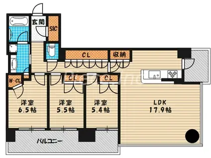 ロジュマンタワー梅田(3LDK/10階)の間取り写真