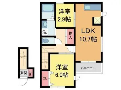 ソレーユ松香園(2LDK/2階)の間取り写真