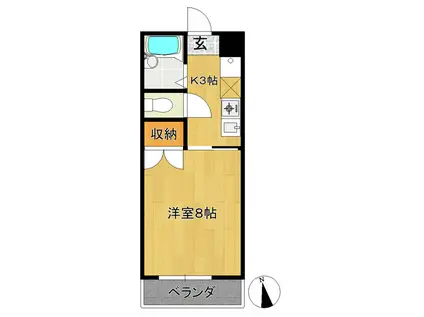 ヴァインガーデン梶田(1K/1階)の間取り写真