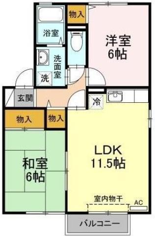 セジュール 山川(2LDK/1階)の間取り写真