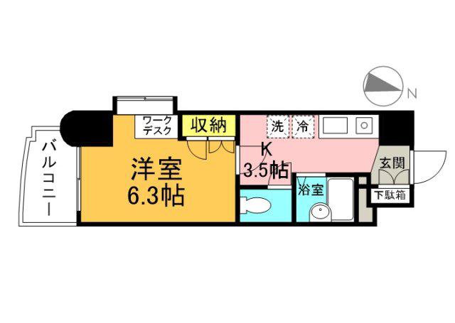 グランドール西原(1K/10階)の間取り写真