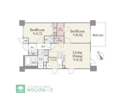 ベルヴュコート津田沼(2LDK/6階)の間取り写真