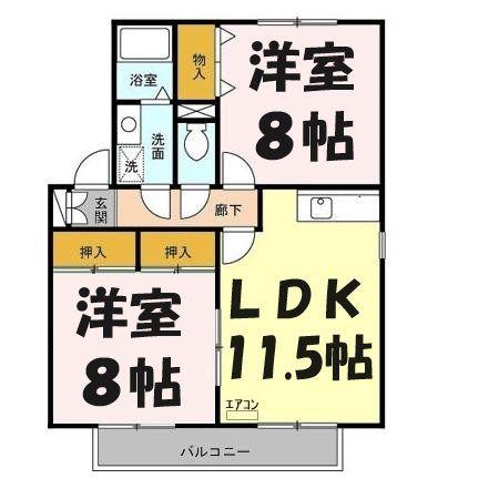 コートヴィレッジB(2LDK/2階)の間取り写真