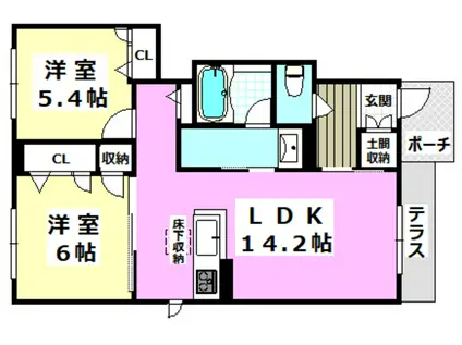 ジュネス穂積(2LDK/1階)の間取り写真