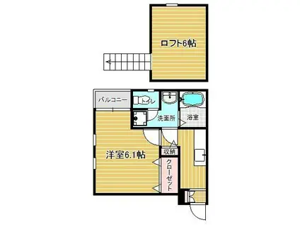 ハイグランデ馬出(1K/2階)の間取り写真