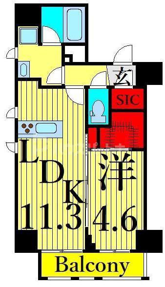 コンフォリア台東根岸(1LDK/6階)の間取り写真