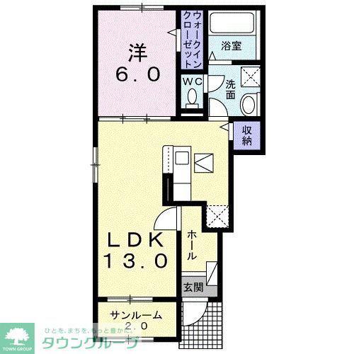 アンベリール(1LDK/1階)の間取り写真