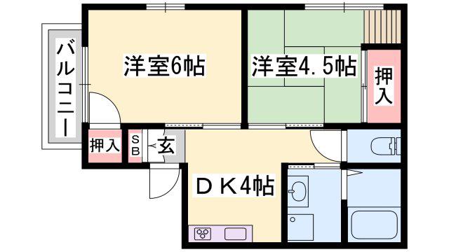 シティハイムハーモニクス(2DK/1階)の間取り写真