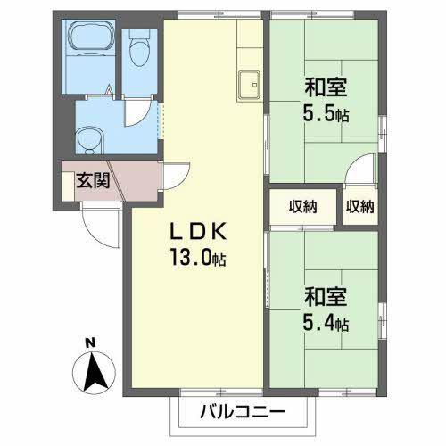 グリーンヒルズ鶴ヶ丘B(2LDK/1階)の間取り写真