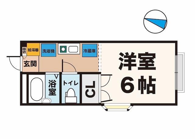 サンフレーズ東町Ⅱ(ワンルーム/2階)の間取り写真