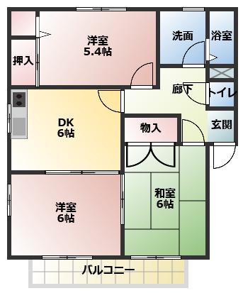 ビューラII(3DK/2階)の間取り写真