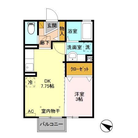 アマランス(1DK/2階)の間取り写真