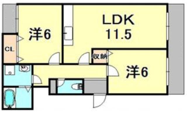 オーク高台(2LDK/2階)の間取り写真