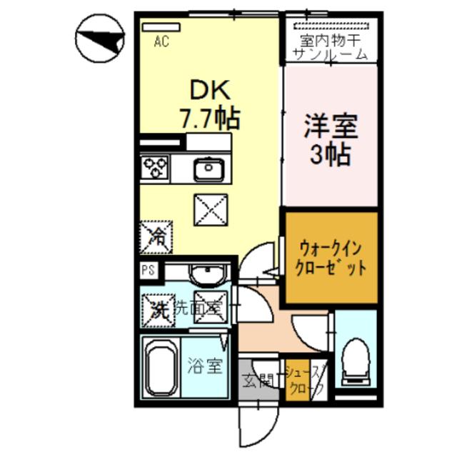 ファミール中之島(1DK/1階)の間取り写真