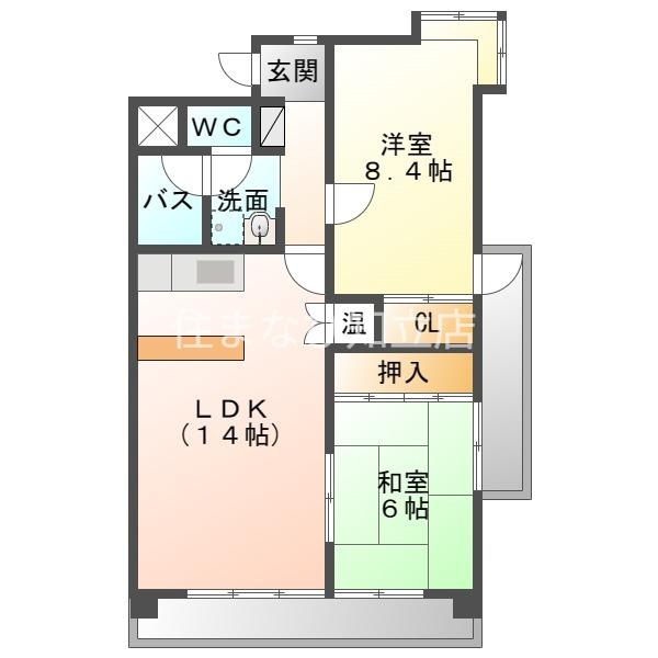 アップヒル野々山ビル(2LDK/4階)の間取り写真