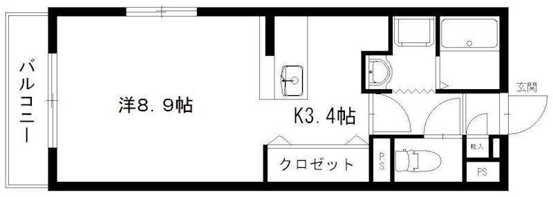 バロンウィズI(1K/3階)の間取り写真