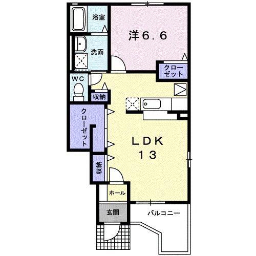 コットン ヴィラ・イーストII(1LDK/1階)の間取り写真