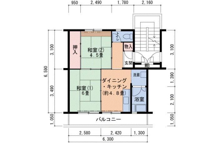 有野団地A(2DK/3階)の間取り写真