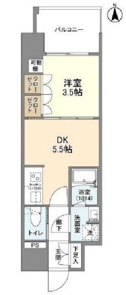 ソルレヴェンテ北堀江Q(1DK/13階)の間取り写真