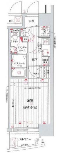 ラシュレエグゼ本町(1K/14階)の間取り写真
