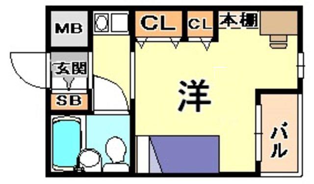 ラフェブランシュ岡本(ワンルーム/2階)の間取り写真