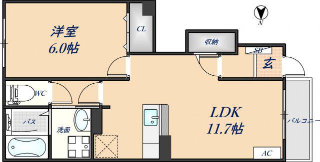 グロースハイツ新石切I(1LDK/1階)の間取り写真