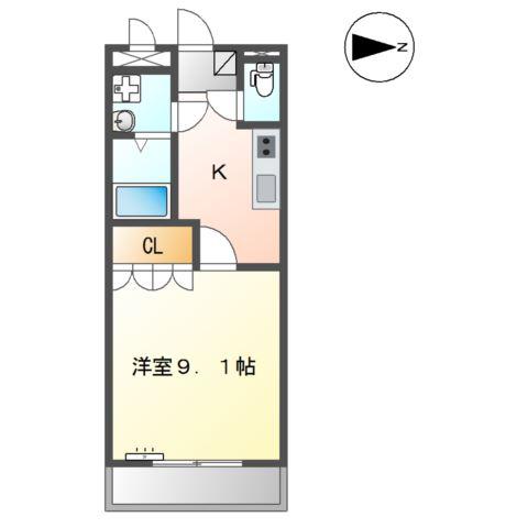 ハートピア草木(1K/2階)の間取り写真
