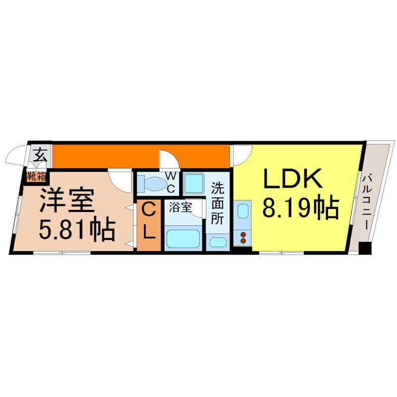 CREST四女子(1LDK/3階)の間取り写真